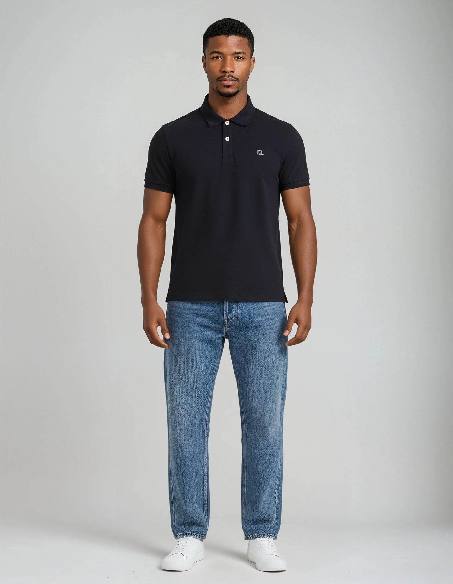 Quantock Polo in Navy with Grey Motif