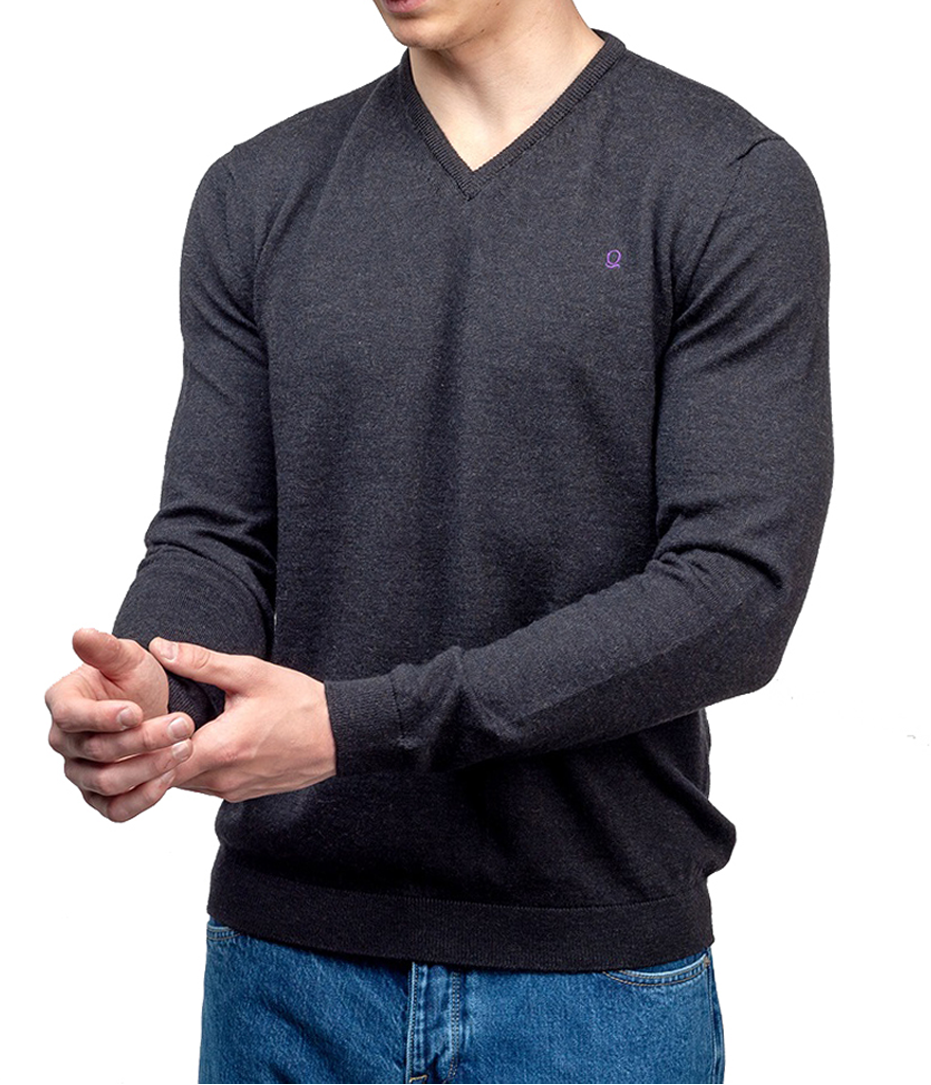 Quantock 2014 Merino Wool V Neck - Charcoal