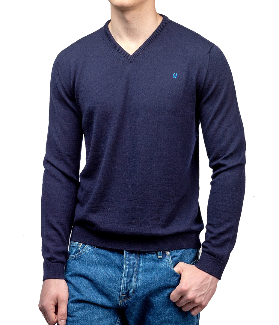 Quantock 2014 Merino Wool V Neck - Navy