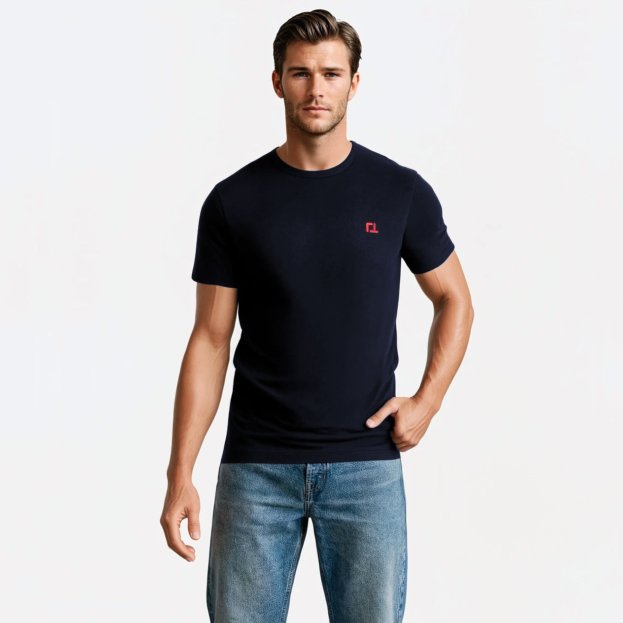 Quantock One T Shirt - Navy w Red Motif