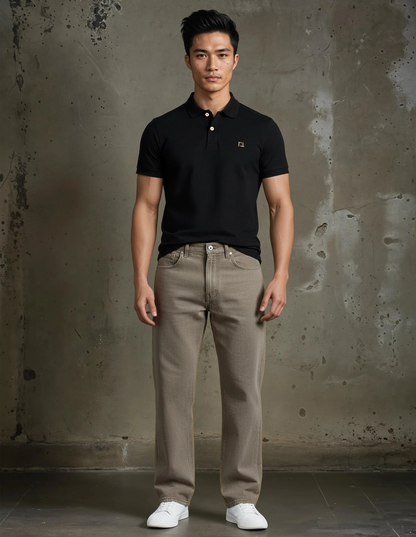 Quantock Polo in Black with Grey Motif