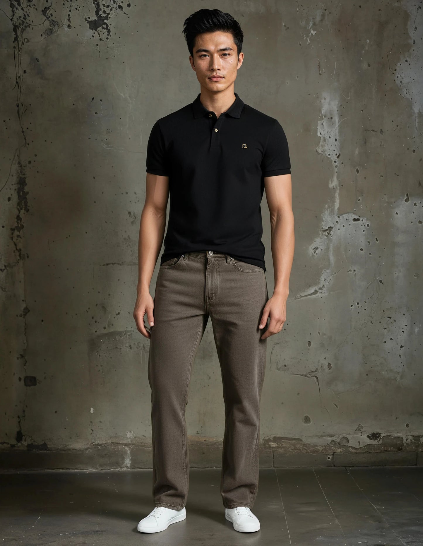 Quantock Polo in Black with Grey Motif