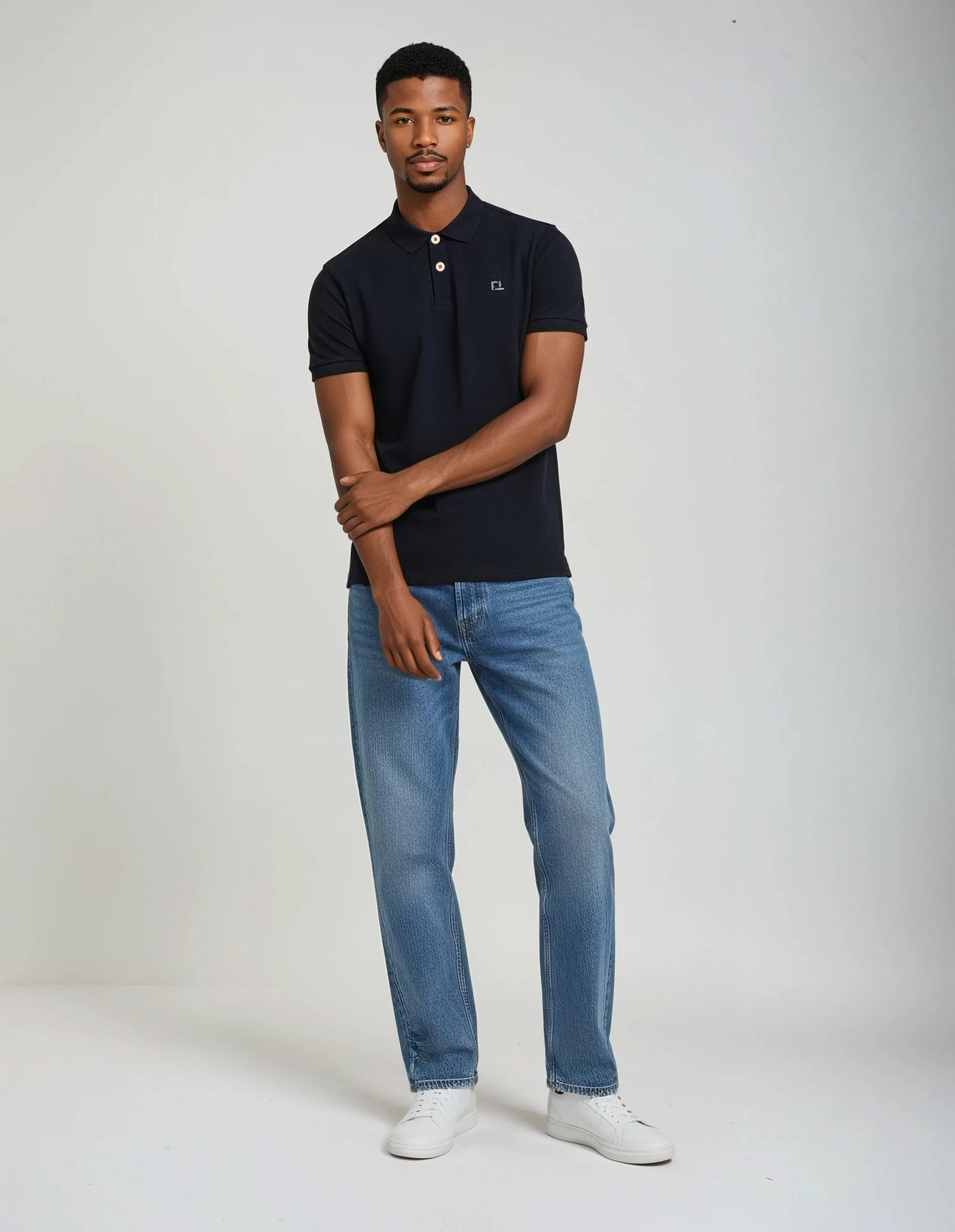 Quantock Polo in Navy with Grey Motif