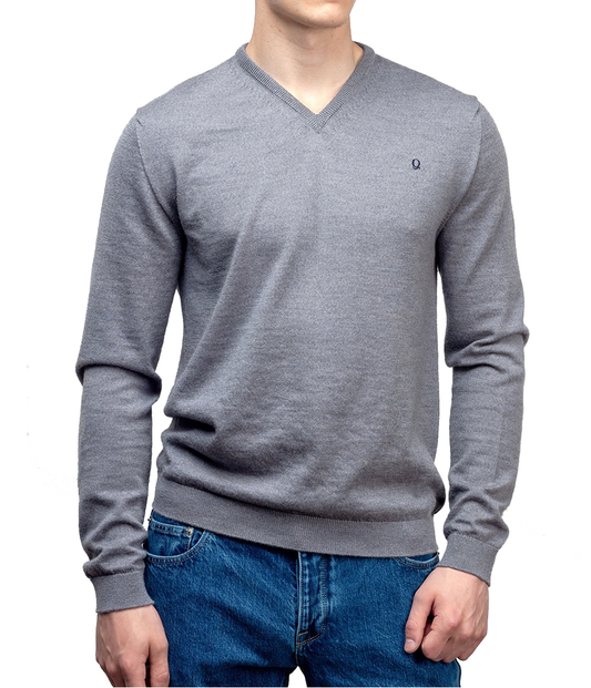 Quantock 2014 Merino Wool V Neck - Light Grey