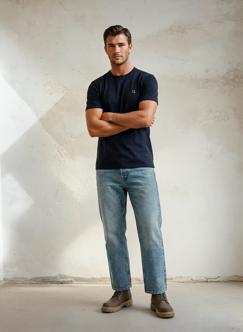 Quantock One T Shirt - Navy w Grey Motif